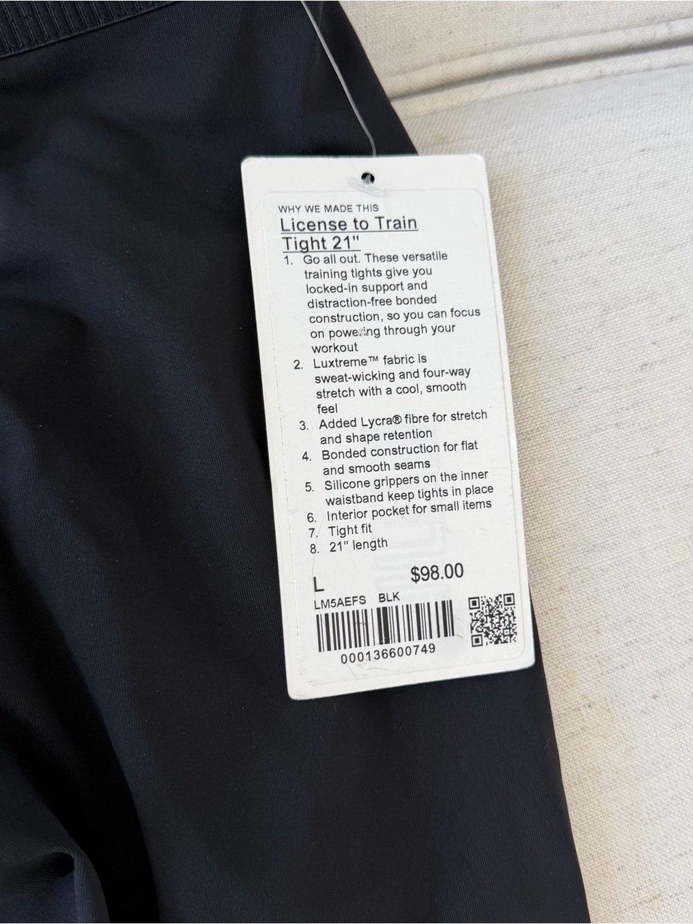 NWT Men’s Lululemon License to Train Tight 21” Black sz large - Picture 4 of 7